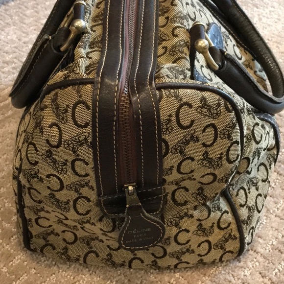 Vintage Celine Boston Bag Signature Canvas w/ Dark Brown Leather Trim EUC - Picture 2 of 5